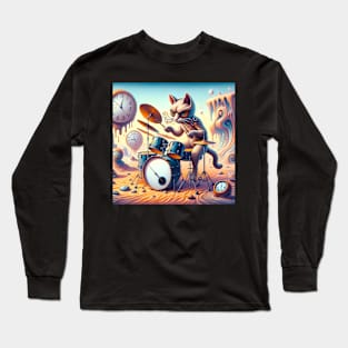 Cat playing drums Long Sleeve T-Shirt